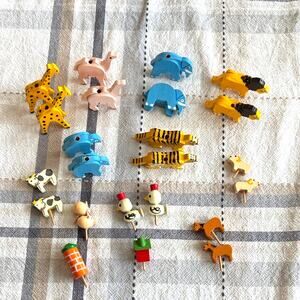 vintage shackman hand-painted wooden animal birthday cake candle holders x24